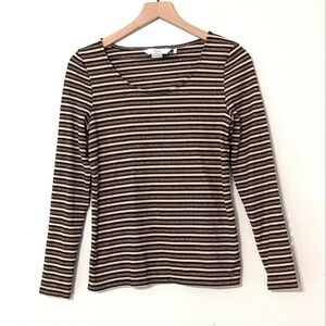 Anthro Nümph Gold Metallic Striped Long Sleeved Tee size Small